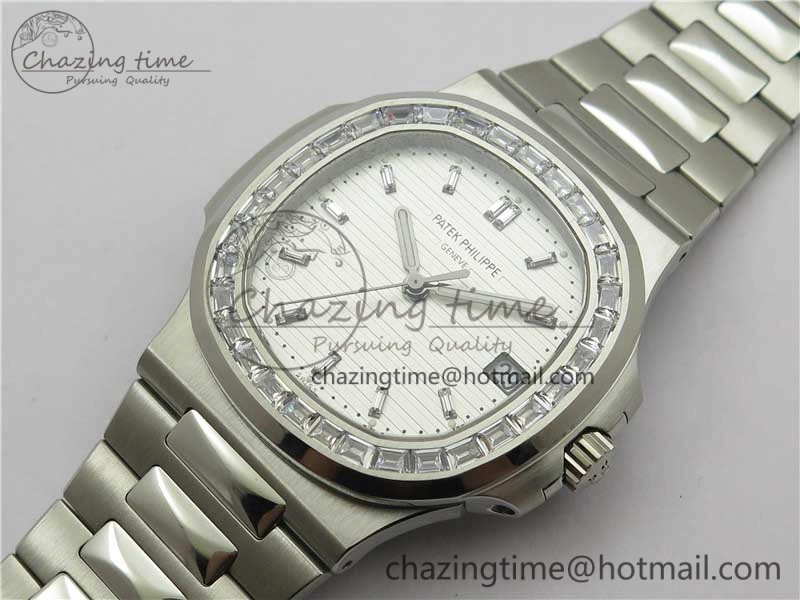 Nautilus 5711 1A PPF 1:1 Best Edition White Dial Diamonds Bezel on SS Bracelet 324CS (Free box) V4