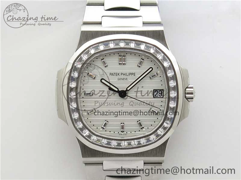 Nautilus 5711 1A PPF 1:1 Best Edition White Dial Diamonds Bezel on SS Bracelet 324CS (Free box) V4