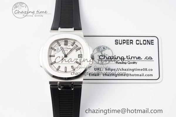 Nautilus 5711 1A PPF 1:1 Best Edition White Textured Dial on Black Rubber Strap 324CS V5