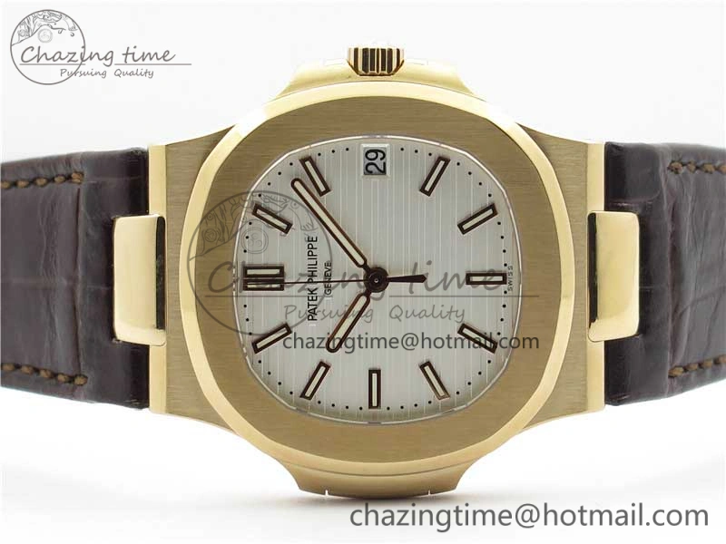 Nautilus 5711 1R PPF 1-1 Best Edition White Textured Dial on Brown Leather Strap 324CS (Free box) V4