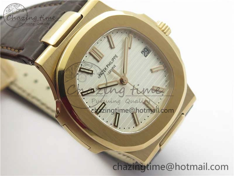 Nautilus 5711 1R PPF 1-1 Best Edition White Textured Dial on Brown Leather Strap 324CS (Free box) V4