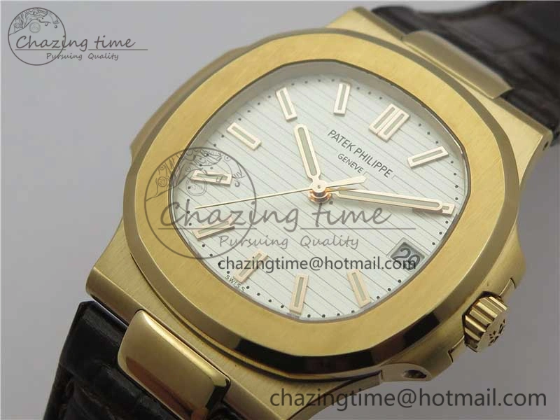 Nautilus 5711 1R PPF 1-1 Best Edition White Textured Dial on Brown Leather Strap 324CS (Free box) V4