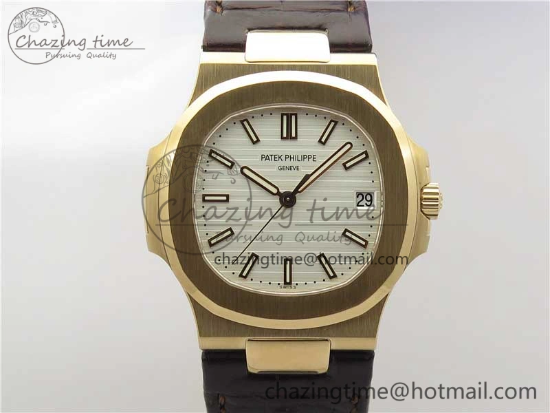 Nautilus 5711 1R PPF 1-1 Best Edition White Textured Dial on Brown Leather Strap 324CS (Free box) V4