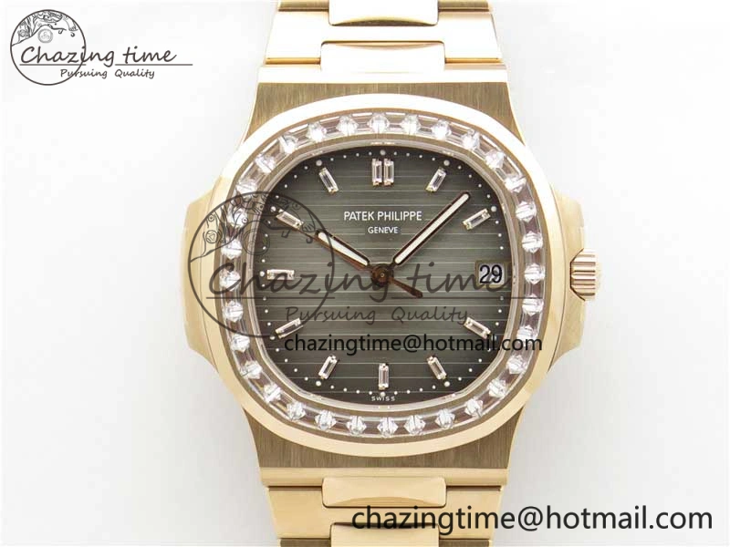 Nautilus 5711 1R PPF 1:1 Best Edition Gray Dial Diamonds Bezel on RG Bracelet 324CS (Free box) V4