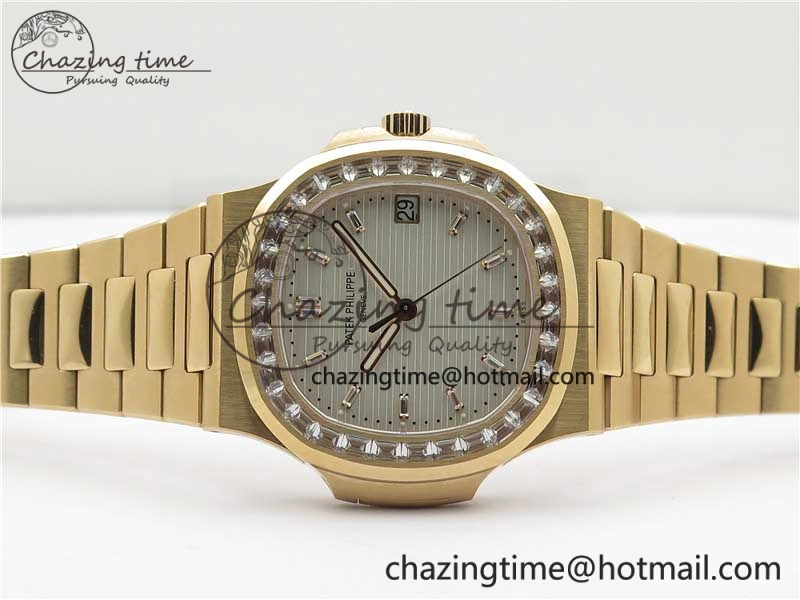 Nautilus 5711 1R PPF 1:1 Best Edition White Dial Diamonds Bezel on RG Bracelet 324CS (Free box) V4