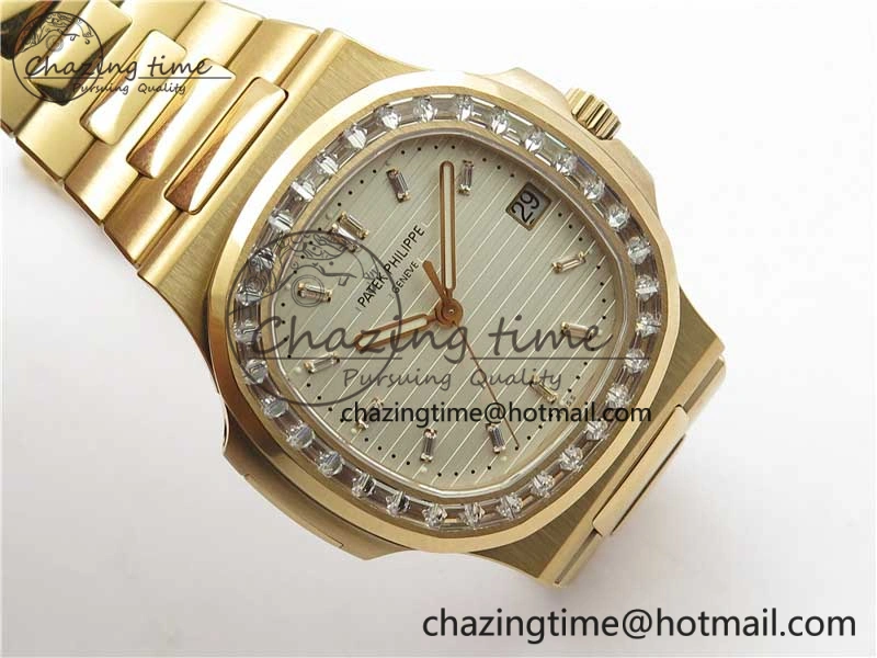 Nautilus 5711 1R PPF 1:1 Best Edition White Dial Diamonds Bezel on RG Bracelet 324CS (Free box) V4