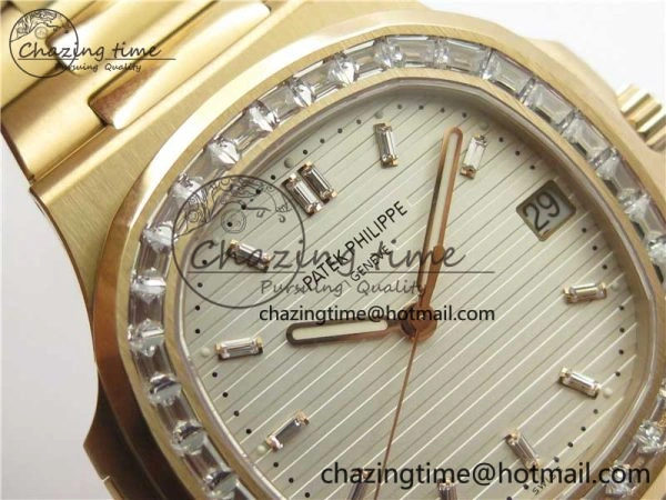 Nautilus 5711 1R PPF 1:1 Best Edition White Dial Diamonds Bezel on RG Bracelet 324CS (Free box) V4