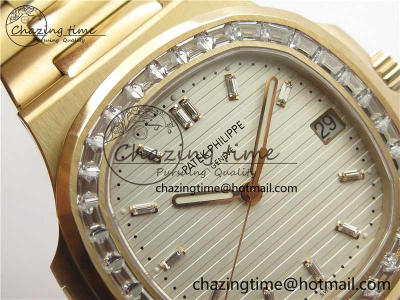 Nautilus 5711 1R PPF 1:1 Best Edition White Dial Diamonds Bezel on RG Bracelet 324CS (Free box) V4