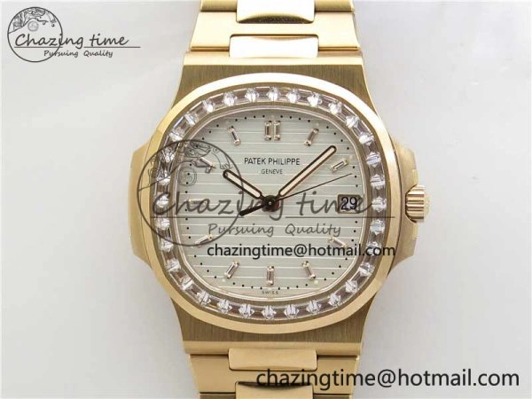 Nautilus 5711 1R PPF 1:1 Best Edition White Dial Diamonds Bezel on RG Bracelet 324CS (Free box) V4