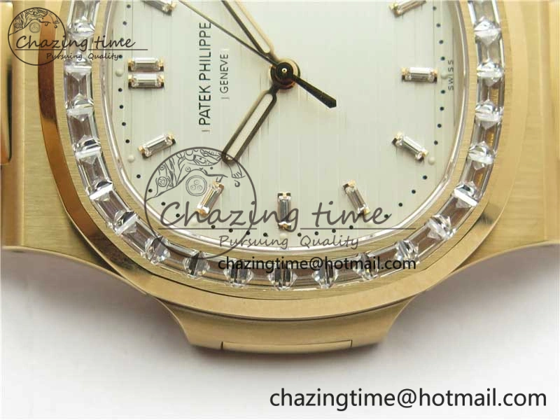 Nautilus 5711 1R PPF 1:1 Best Edition White Dial Diamonds Bezel on RG Bracelet 324CS (Free box) V4