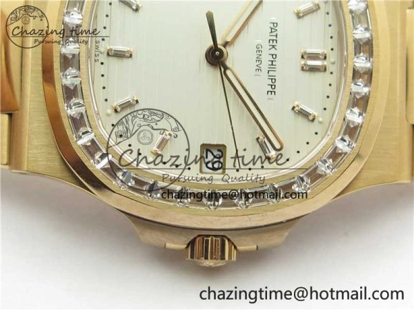 Nautilus 5711 1R PPF 1:1 Best Edition White Dial Diamonds Bezel on RG Bracelet 324CS (Free box) V4