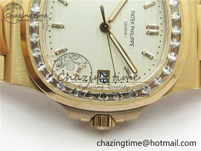 Nautilus 5711 1R PPF 1:1 Best Edition White Dial Diamonds Bezel on RG Bracelet 324CS (Free box) V4