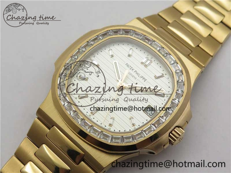 Nautilus 5711 1R PPF 1:1 Best Edition White Dial Diamonds Bezel on RG Bracelet 324CS (Free box) V4