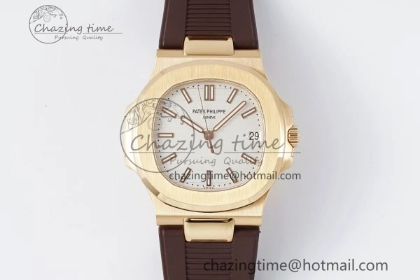 Nautilus 5711 1R PPF 1:1 Best Edition White Textured Dial on Brown Rubber Strap 324CS V5