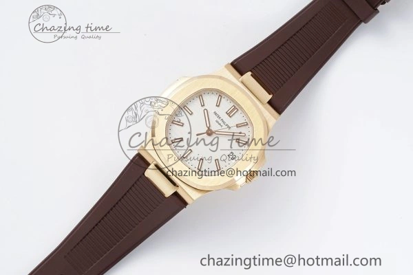 Nautilus 5711 1R PPF 1:1 Best Edition White Textured Dial on Brown Rubber Strap 324CS V5