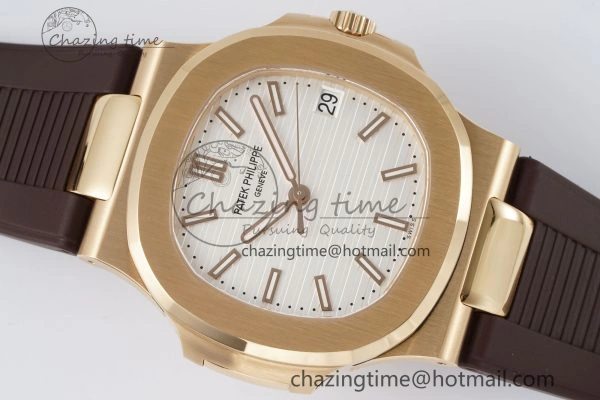 Nautilus 5711 1R PPF 1:1 Best Edition White Textured Dial on Brown Rubber Strap 324CS V5