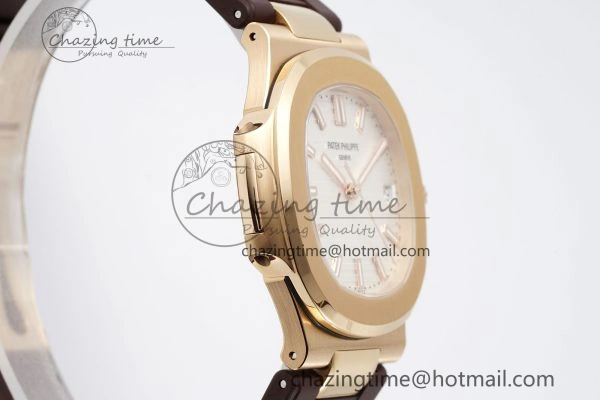 Nautilus 5711 1R PPF 1:1 Best Edition White Textured Dial on Brown Rubber Strap 324CS V5