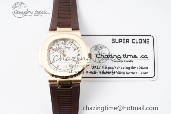 Nautilus 5711 1R PPF 1:1 Best Edition White Textured Dial on Brown Rubber Strap 324CS V5