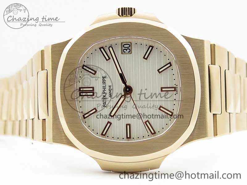 Nautilus 5711 1R PPF 1:1 Best Edition White Textured Dial on RG Bracelet 324CS (Free box)