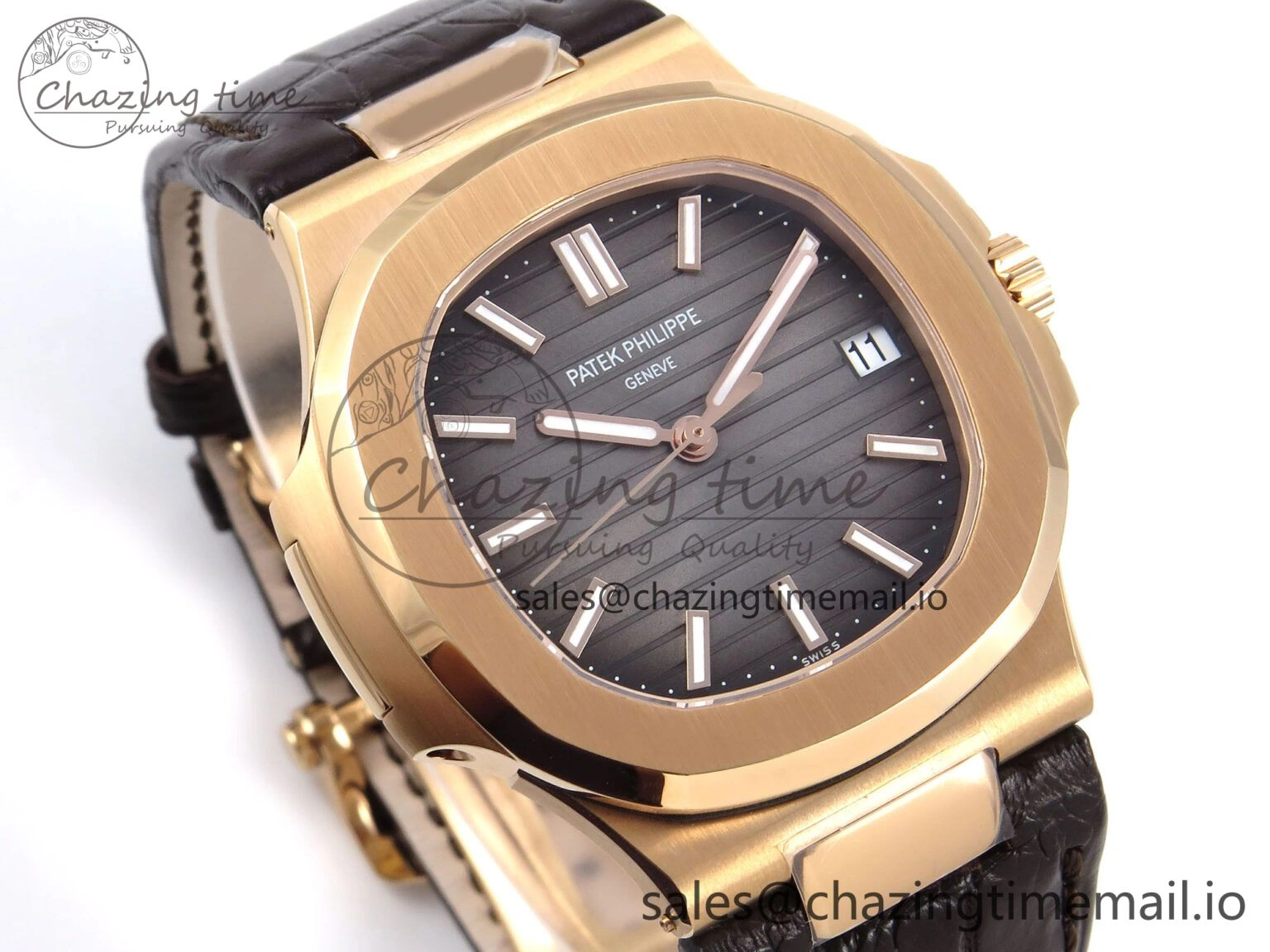 Nautilus 5711 1R RG 3KF 1:1 Best Edition Brown Textured Dial on Brown Leather Strap A324 Super Clone V2