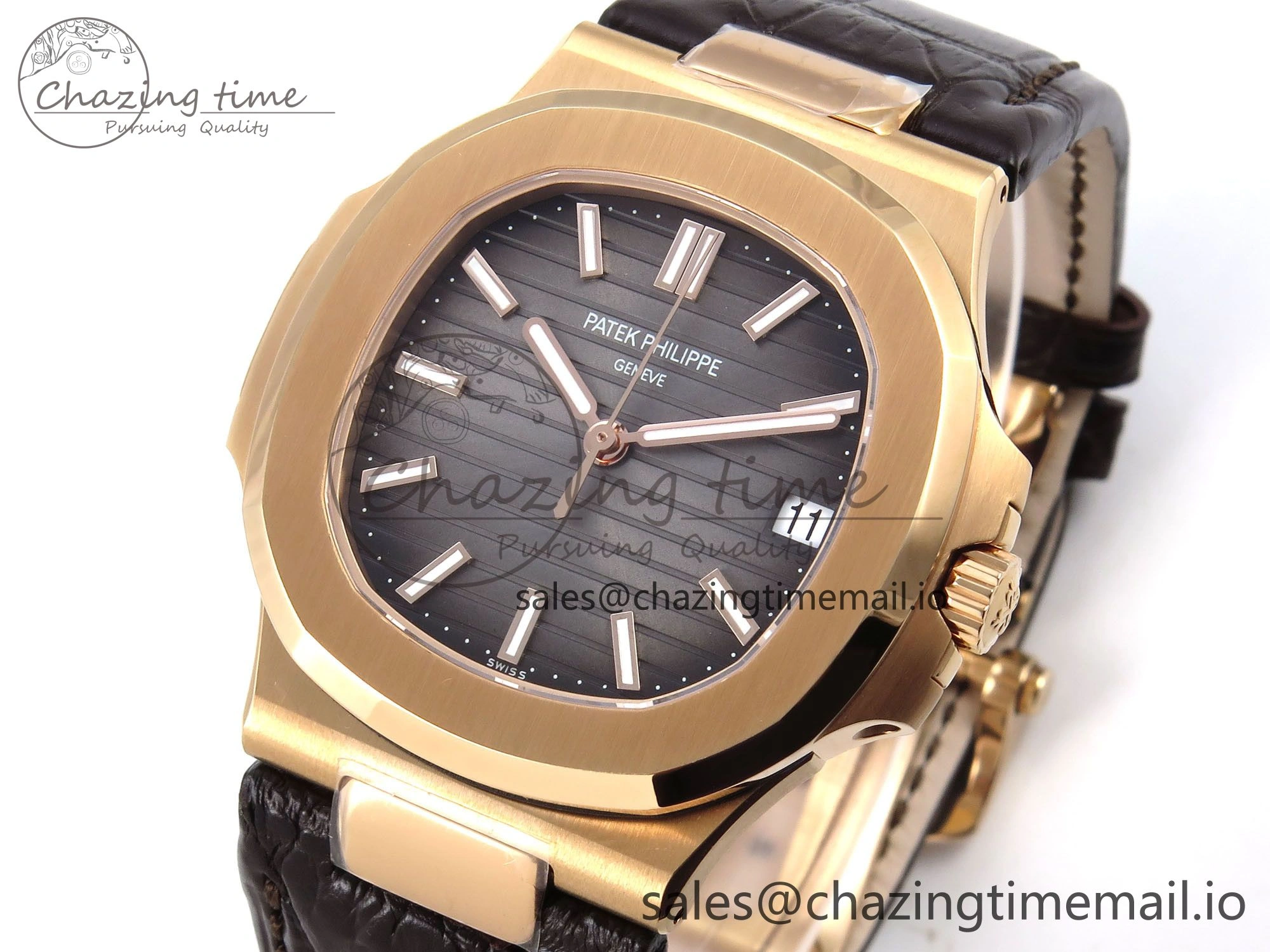 Nautilus 5711 1R RG 3KF 1:1 Best Edition Brown Textured Dial on Brown Leather Strap A324 Super Clone V2
