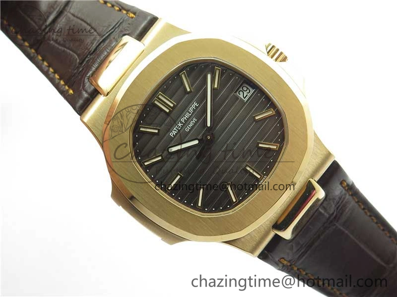Nautilus 5711 1R RG 3KF 1:1 Best Edition Brown Textured Dial on Brown Leather Strap A324 Super Clone V2