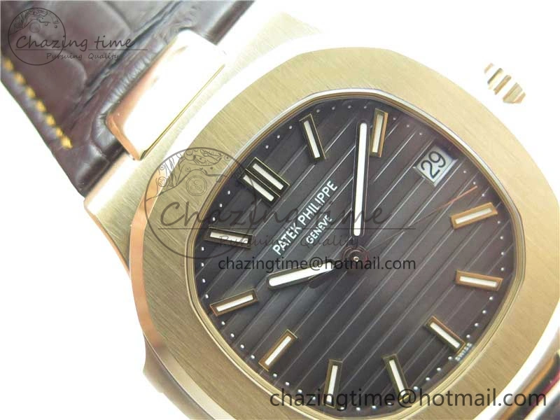 Nautilus 5711 1R RG 3KF 1:1 Best Edition Brown Textured Dial on Brown Leather Strap A324 Super Clone V2