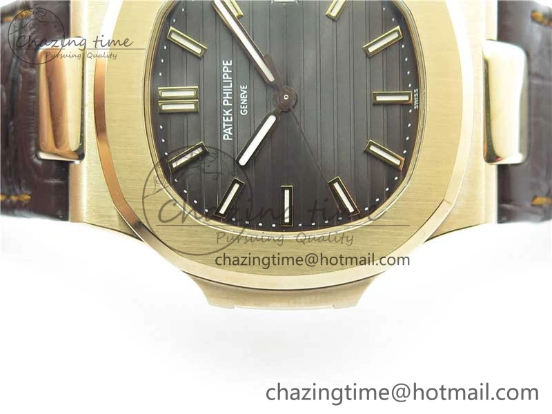 Nautilus 5711 1R RG 3KF 1:1 Best Edition Brown Textured Dial on Brown Leather Strap A324 Super Clone V2