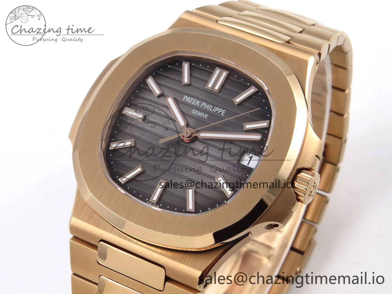 Nautilus 5711 1R RG 3KF 1:1 Best Edition Gray Textured Dial on RG Bracelet A324 Super Clone