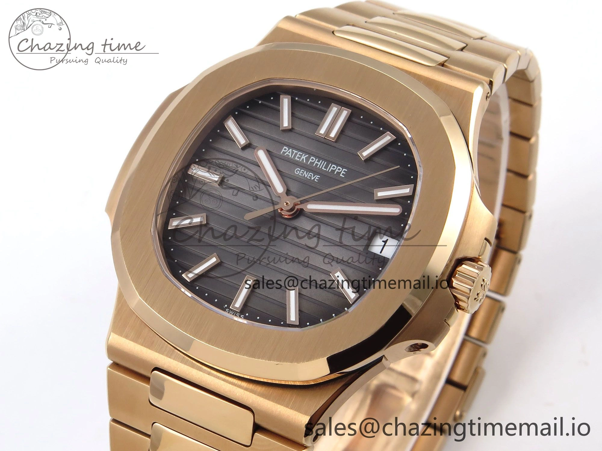 Nautilus 5711 1R RG 3KF 1:1 Best Edition Gray Textured Dial on RG Bracelet A324 Super Clone