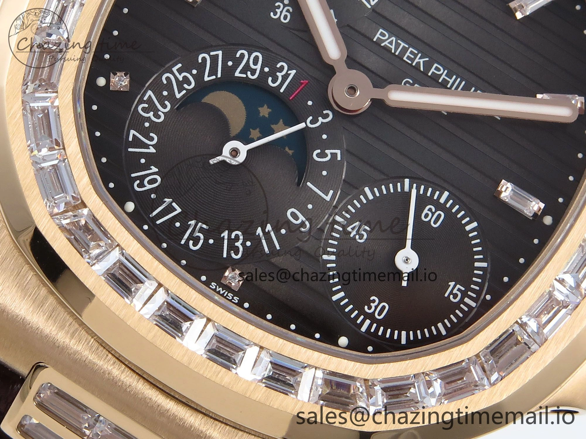 Nautilus 5712 RG PPF 1:1 Best Edition Gray Dial Diamonds Bezel on Brown Leather Strap A240 Super Clone V3