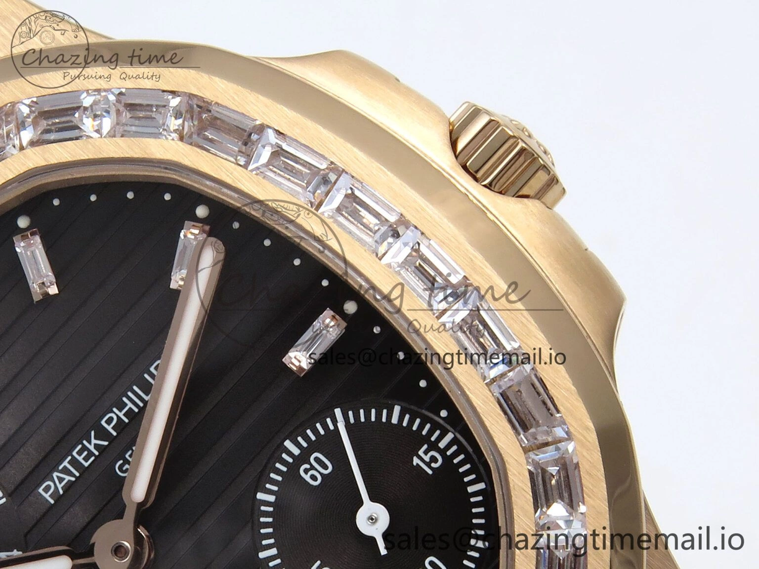 Nautilus 5712 RG PPF 1:1 Best Edition Gray Dial Diamonds Bezel on Brown Leather Strap A240 Super Clone V3