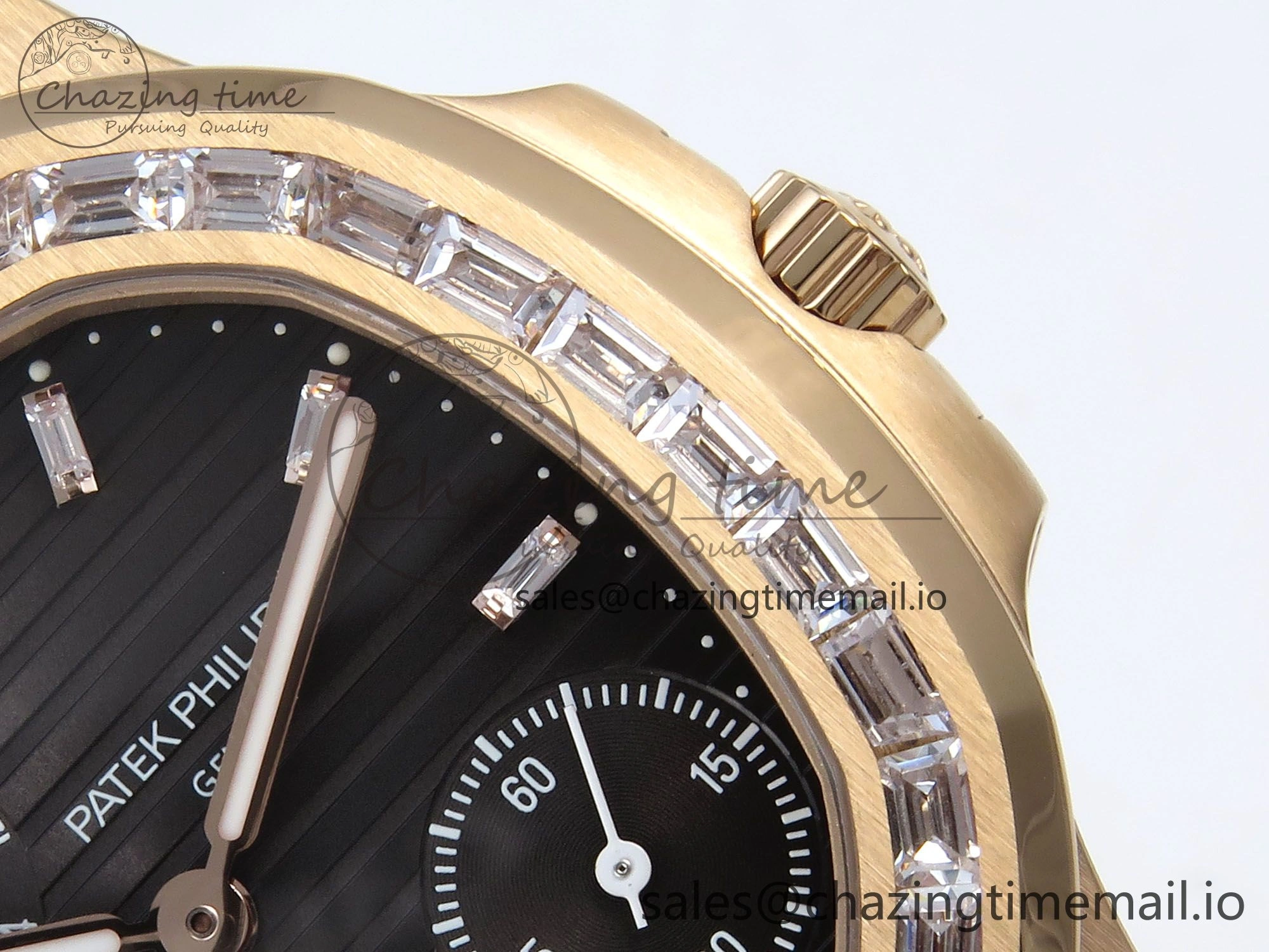Nautilus 5712 RG PPF 1:1 Best Edition Gray Dial Diamonds Bezel on Brown Leather Strap A240 Super Clone V3