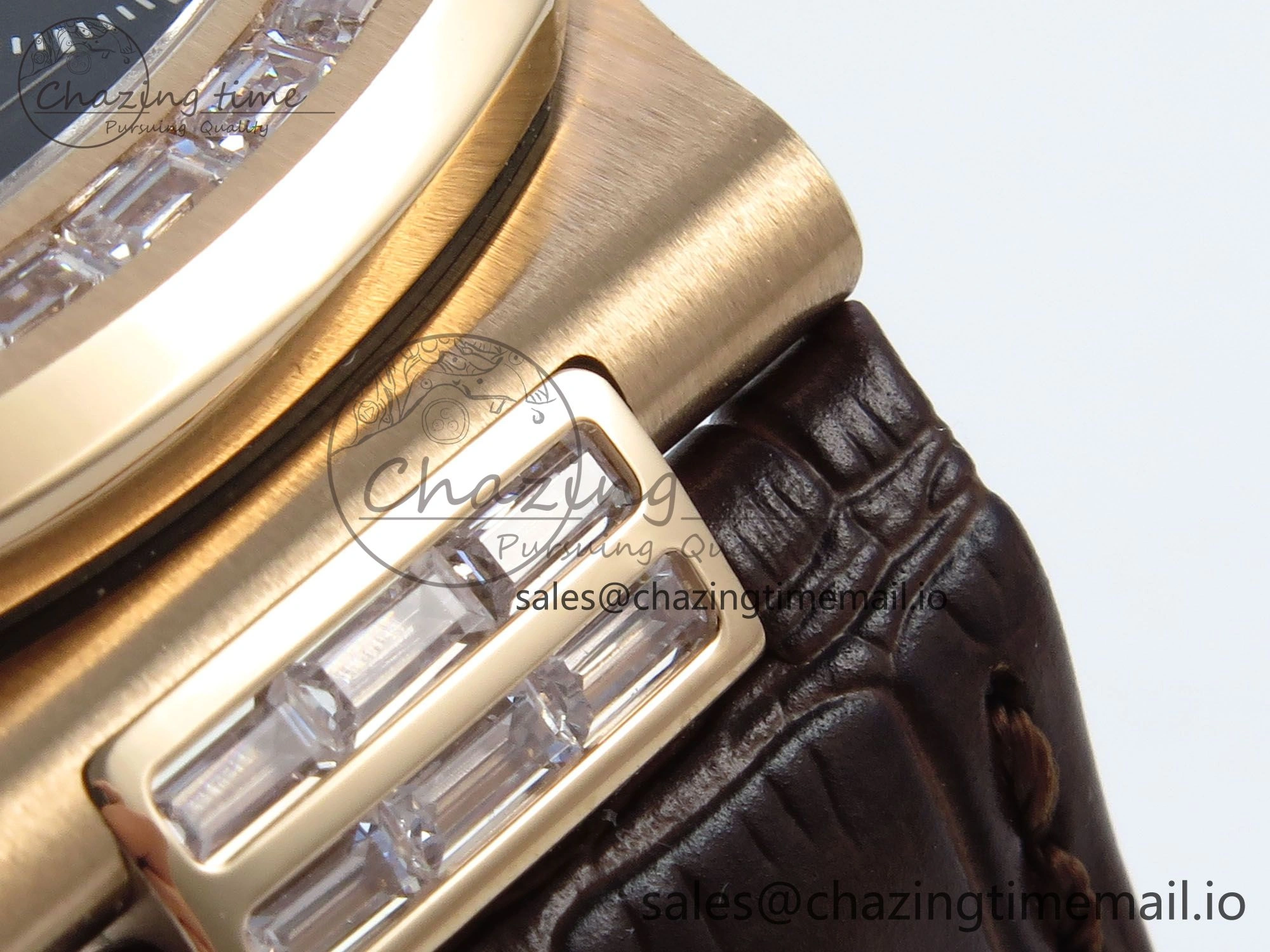 Nautilus 5712 RG PPF 1:1 Best Edition Gray Dial Diamonds Bezel on Brown Leather Strap A240 Super Clone V3
