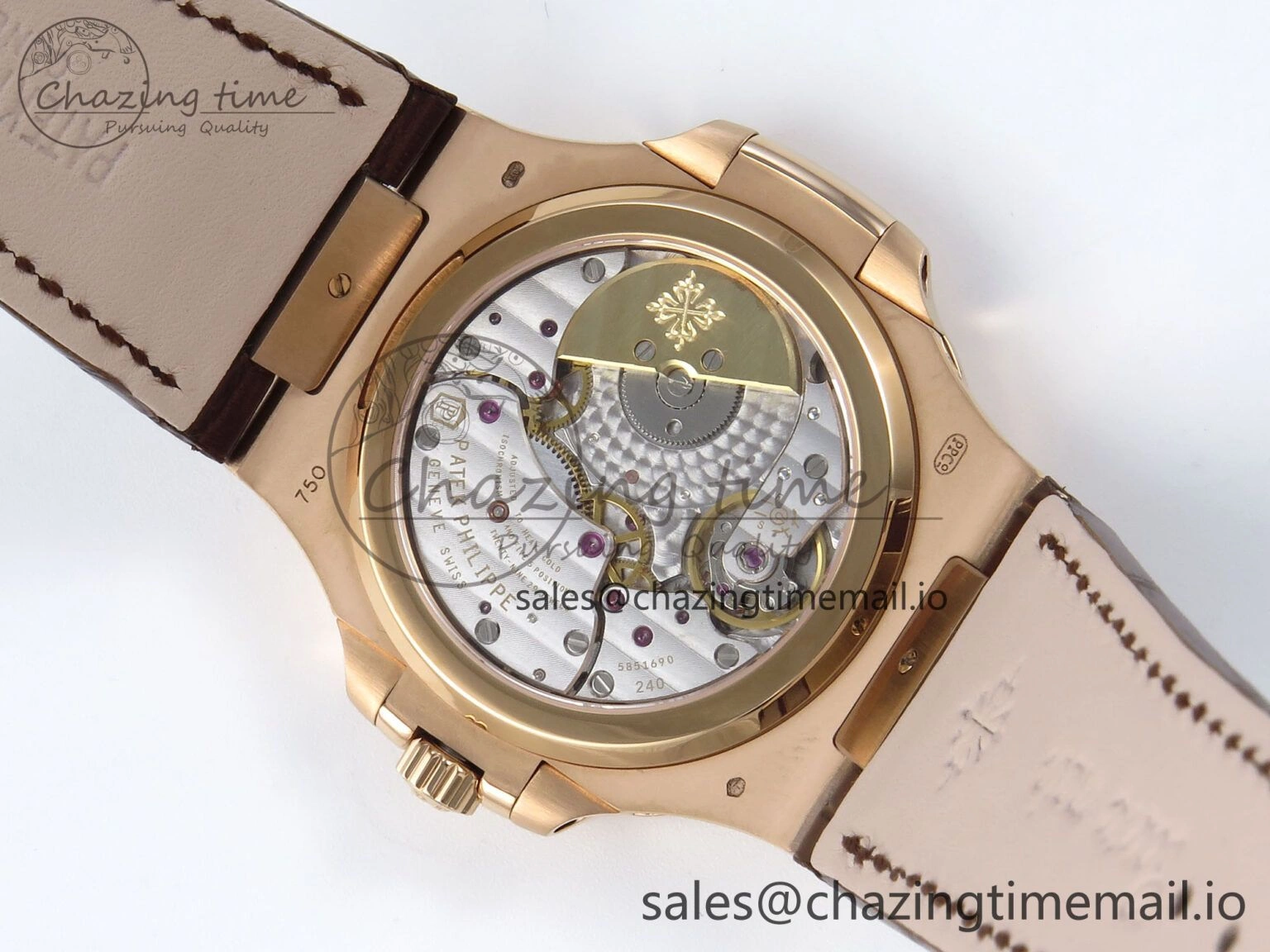 Nautilus 5712 RG PPF 1:1 Best Edition Gray Dial Diamonds Bezel on Brown Leather Strap A240 Super Clone V3