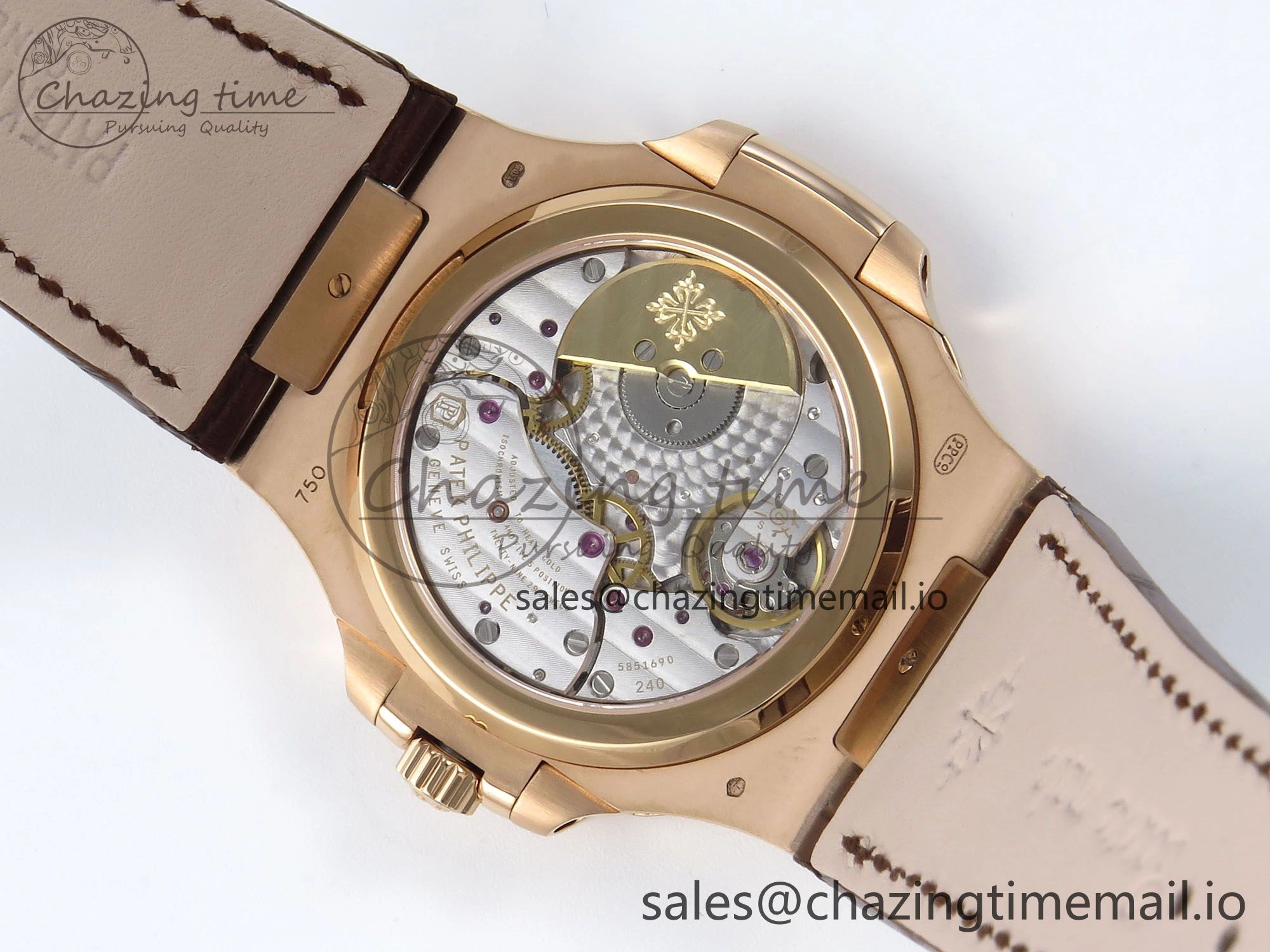 Nautilus 5712 RG PPF 1:1 Best Edition Gray Dial Diamonds Bezel on Brown Leather Strap A240 Super Clone V3