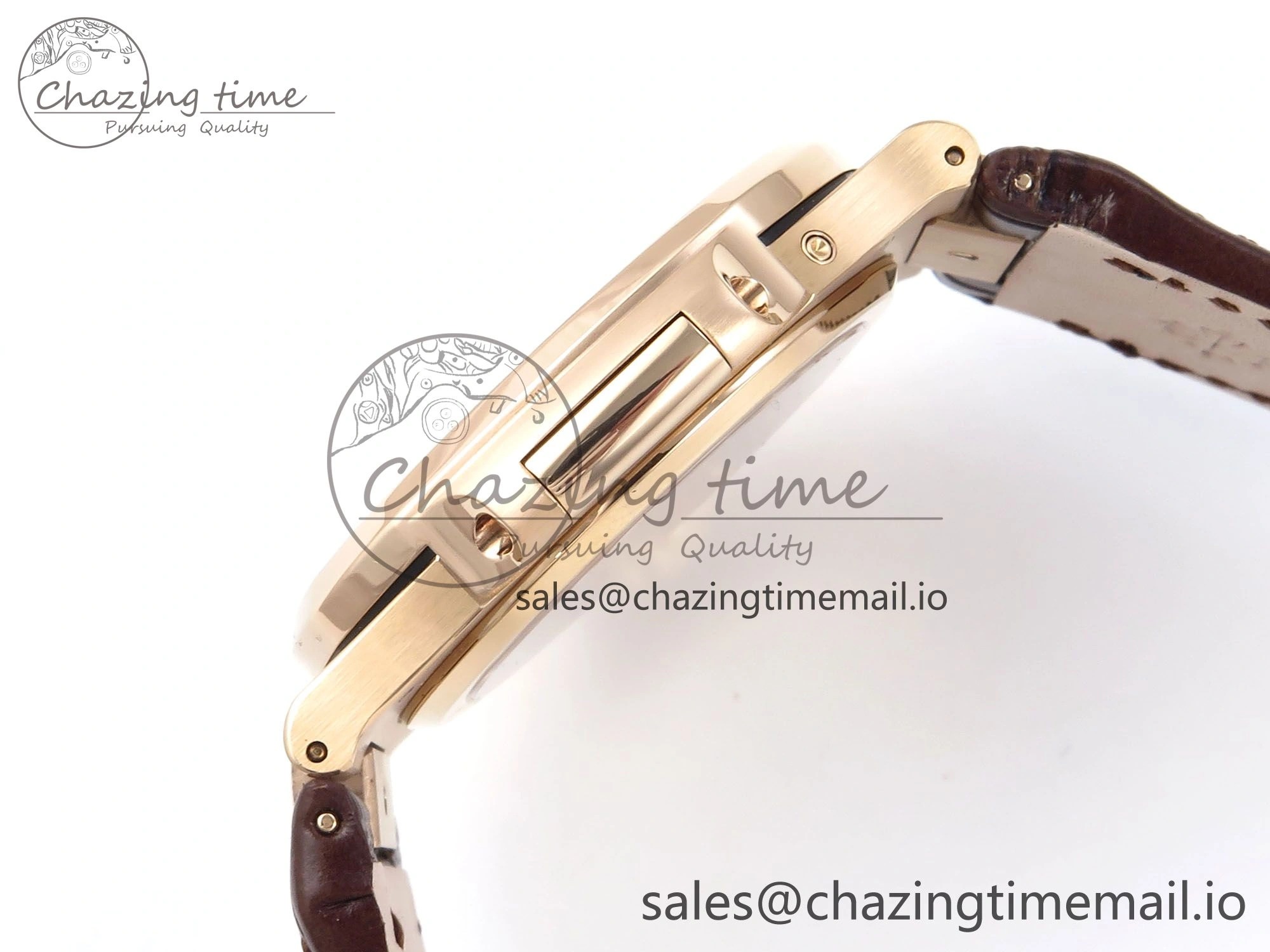 Nautilus 5712 RG PPF 1:1 Best Edition Gray Dial Diamonds Bezel on Brown Leather Strap A240 Super Clone V3