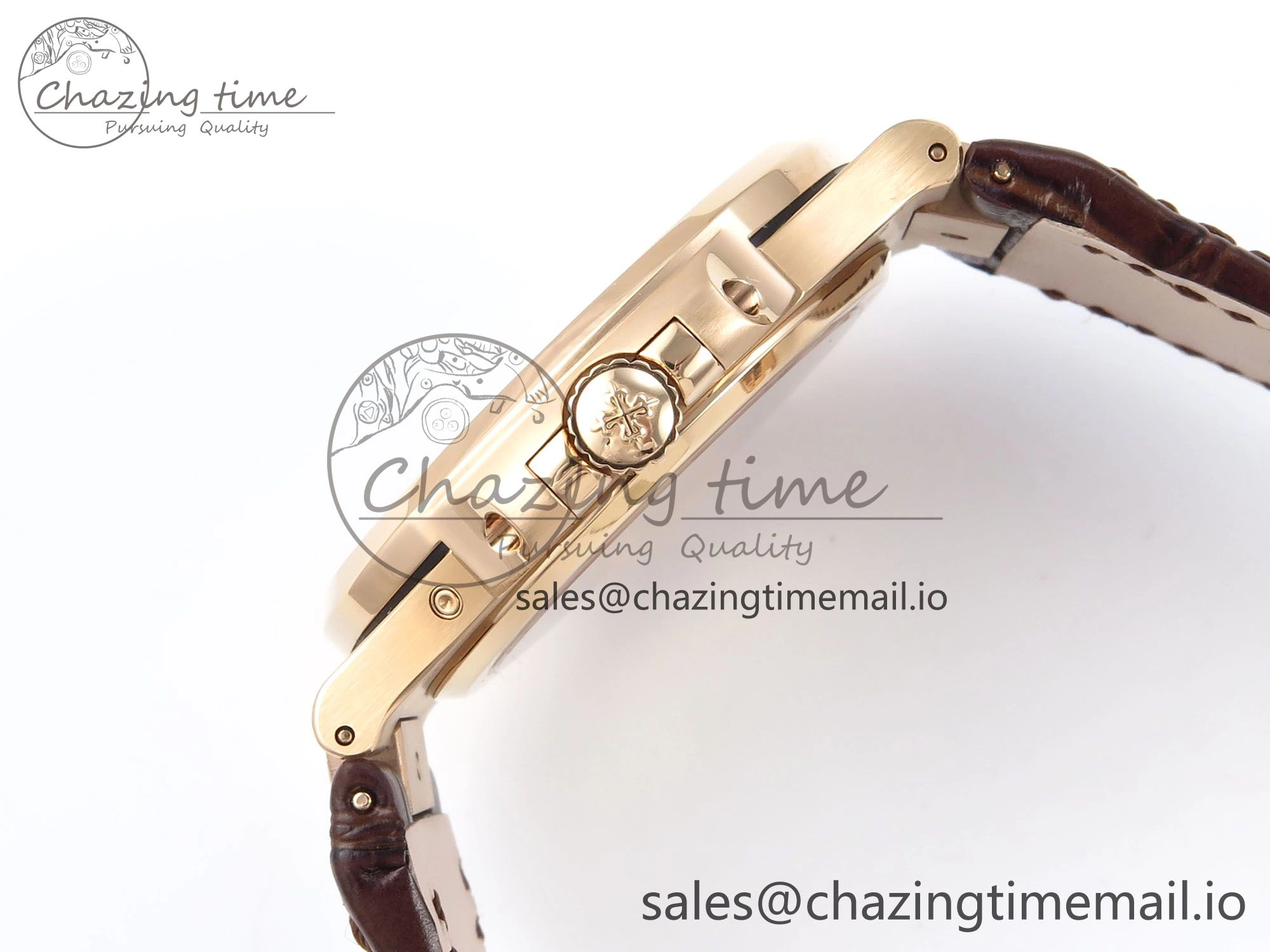 Nautilus 5712 RG PPF 1:1 Best Edition Gray Dial Diamonds Bezel on Brown Leather Strap A240 Super Clone V3