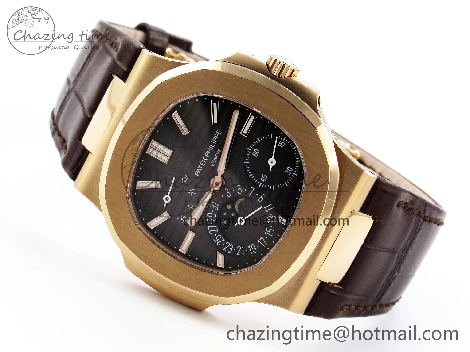 Nautilus 5712 RG PPF 1:1 Best Edition Gray Dial on Brown Leather Strap A240 Super Clone V2