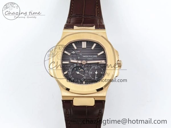 Nautilus 5712 RG PPF 1:1 Best Edition Gray Dial on Brown Leather Strap A240 Super Clone V2