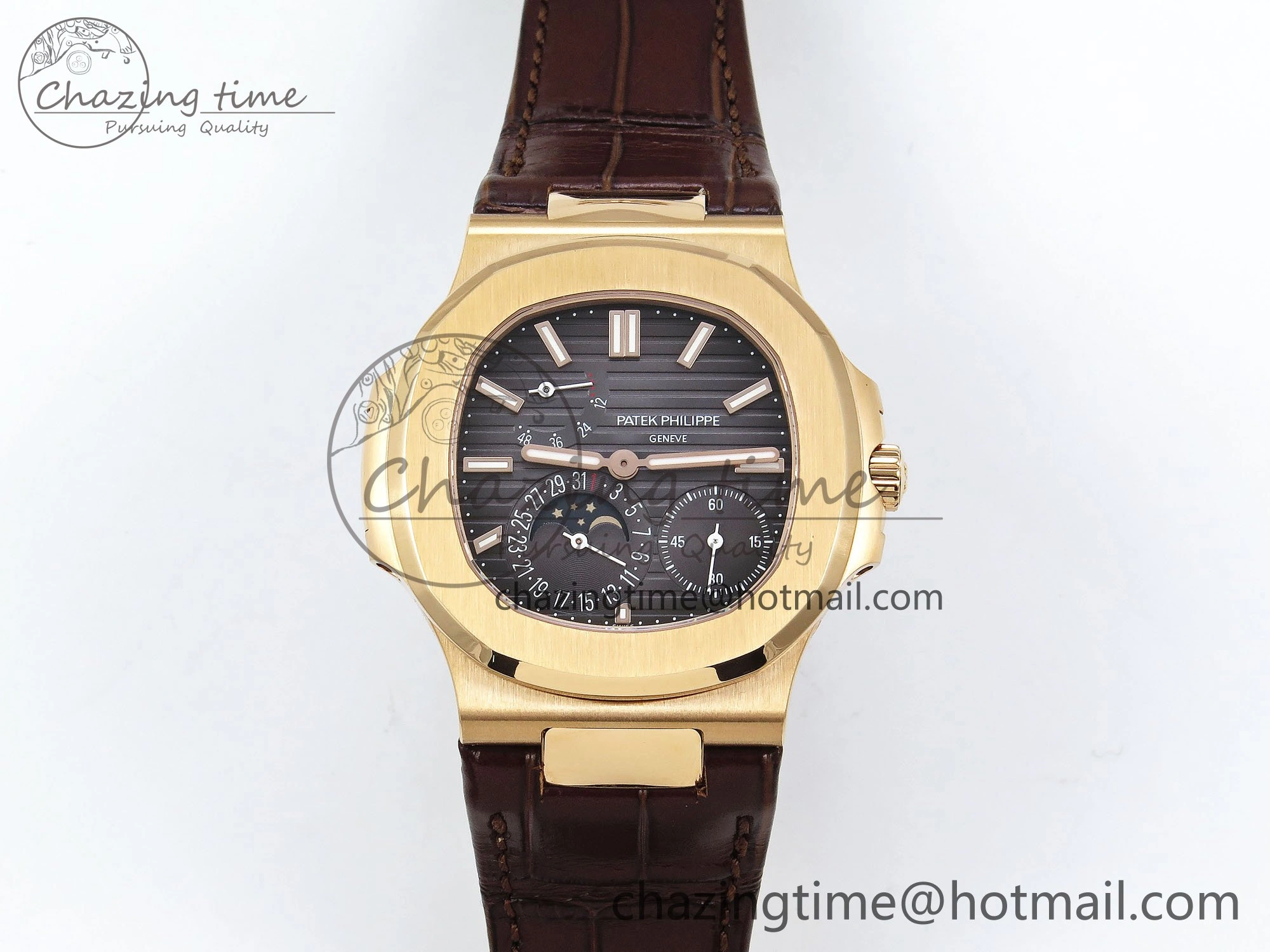 Nautilus 5712 RG PPF 1:1 Best Edition Gray Dial on Brown Leather Strap A240 Super Clone V2