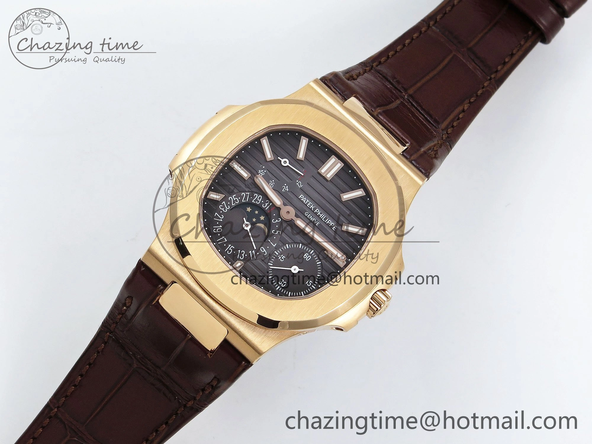 Nautilus 5712 RG PPF 1:1 Best Edition Gray Dial on Brown Leather Strap A240 Super Clone V2