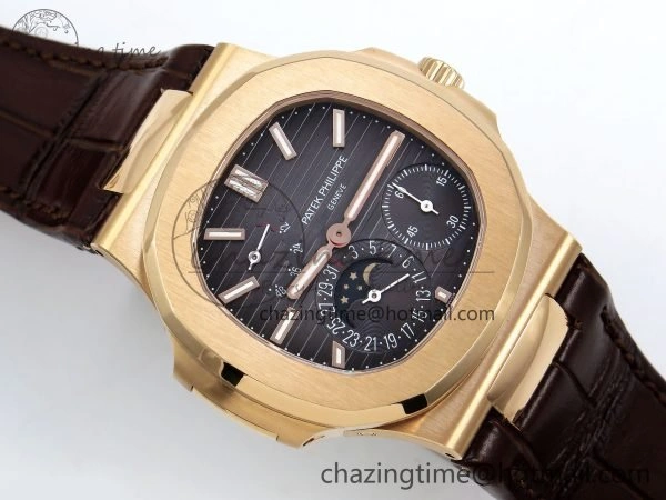 Nautilus 5712 RG PPF 1:1 Best Edition Gray Dial on Brown Leather Strap A240 Super Clone V2