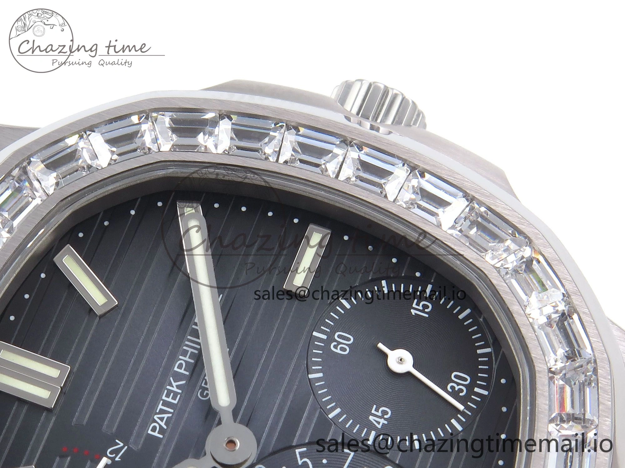 Nautilus 5712 SS PPF 1:1 Best Edition Blue Dial Diamonds Bezel on Black Leather Strap A240 Super Clone V2