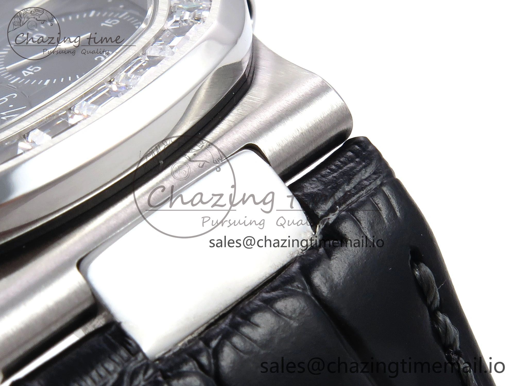 Nautilus 5712 SS PPF 1:1 Best Edition Blue Dial Diamonds Bezel on Black Leather Strap A240 Super Clone V2