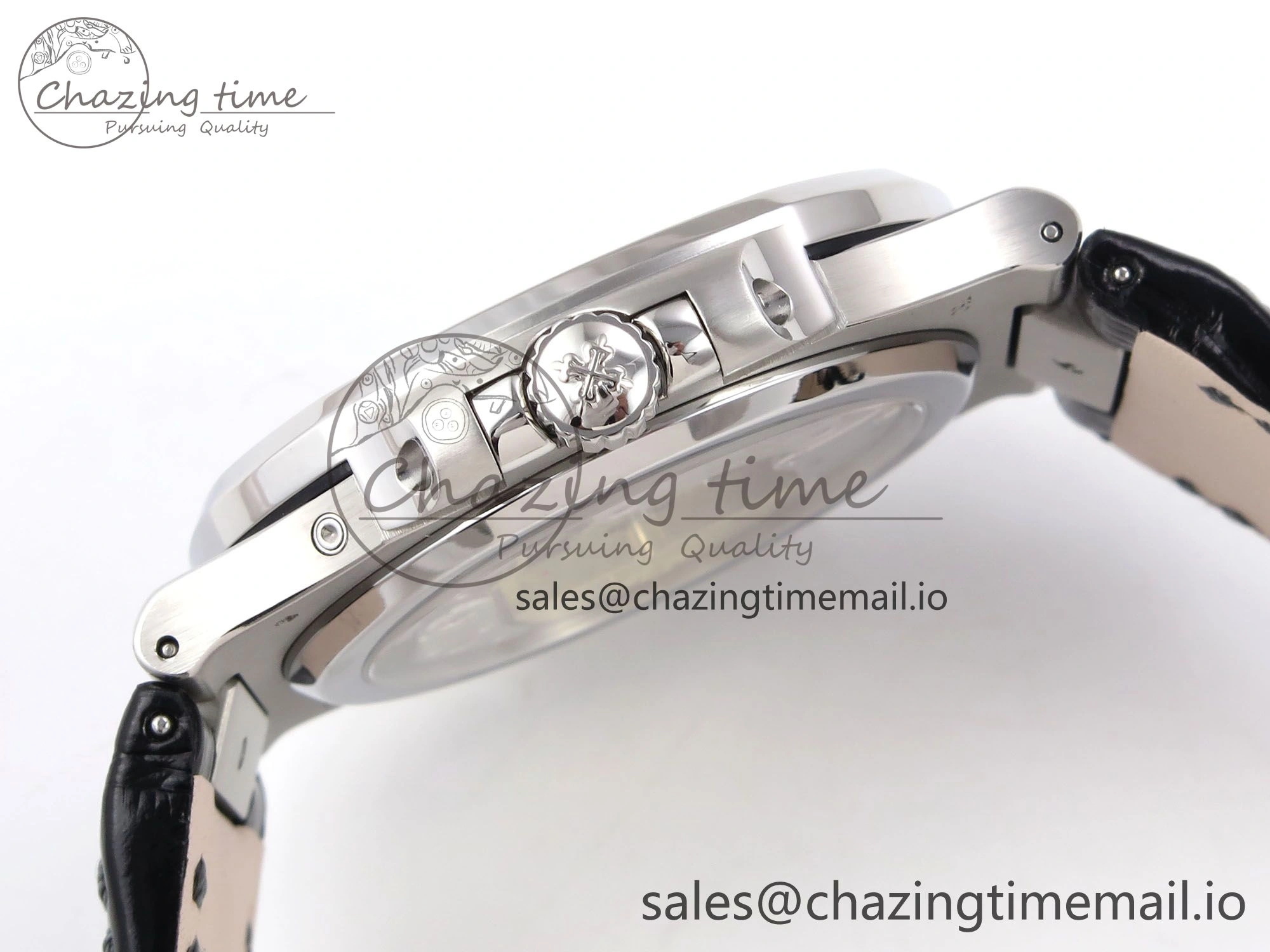 Nautilus 5712 SS PPF 1:1 Best Edition Blue Dial Diamonds Bezel on Black Leather Strap A240 Super Clone V2