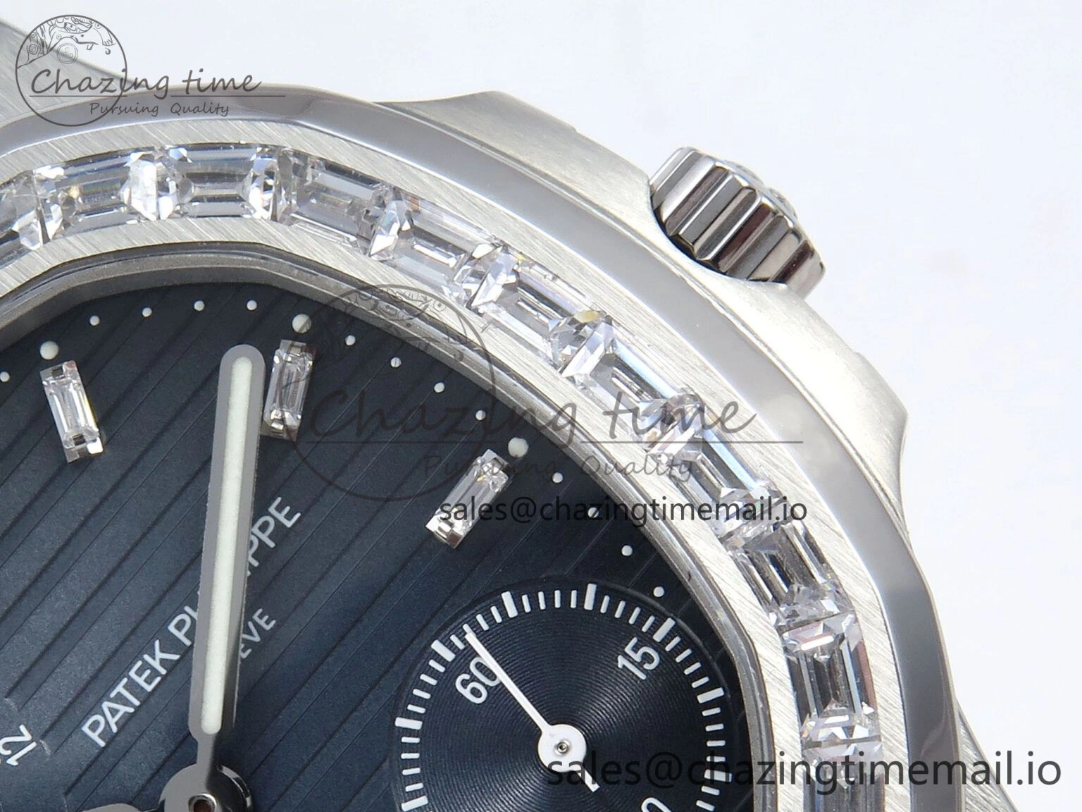 Nautilus 5712 SS PPF 1:1 Best Edition Blue Dial Diamonds Bezel on Black Leather Strap A240 Super Clone V3