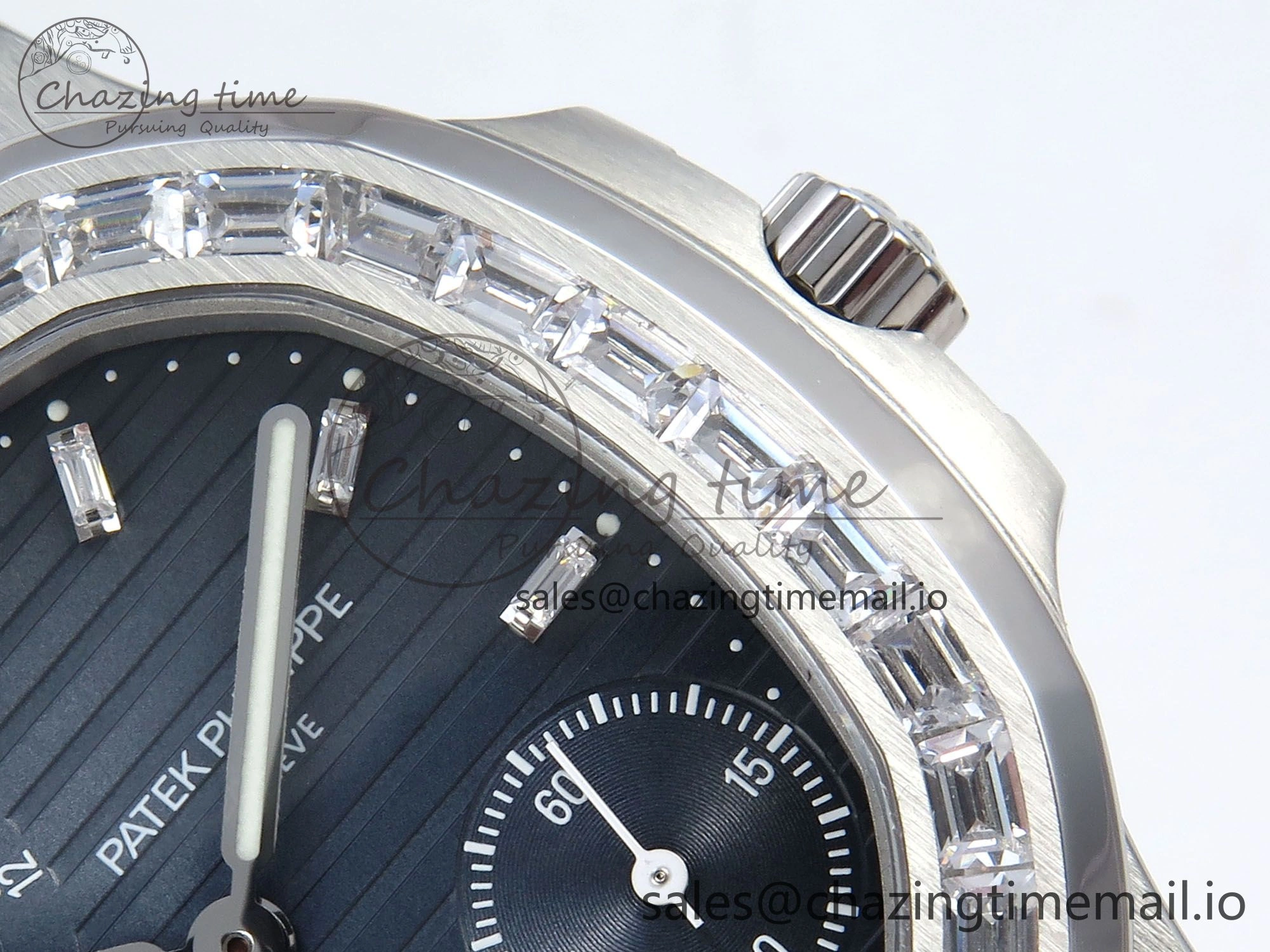 Nautilus 5712 SS PPF 1:1 Best Edition Blue Dial Diamonds Bezel on Black Leather Strap A240 Super Clone V3