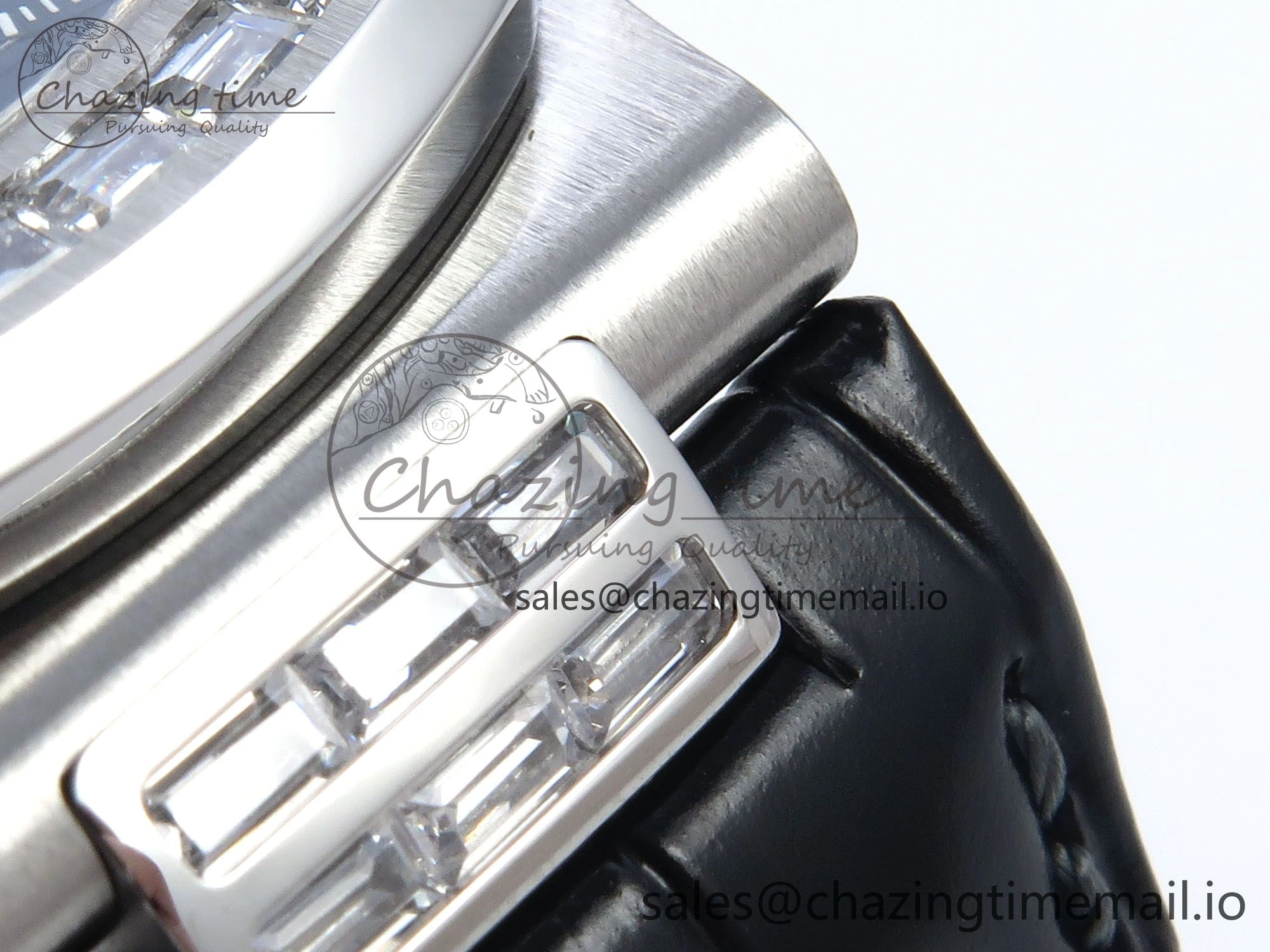 Nautilus 5712 SS PPF 1:1 Best Edition Blue Dial Diamonds Bezel on Black Leather Strap A240 Super Clone V3