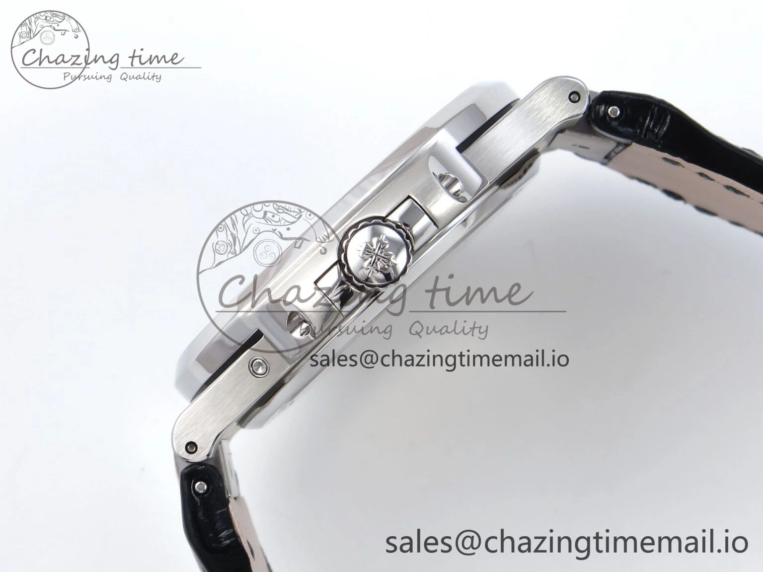 Nautilus 5712 SS PPF 1:1 Best Edition Blue Dial Diamonds Bezel on Black Leather Strap A240 Super Clone V3